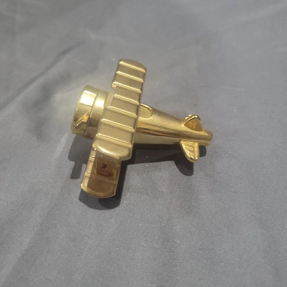 Vintage Elgin Brass Bi-plane Desk Clock Airplane